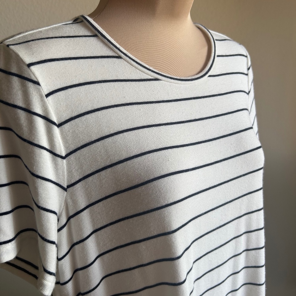 ANN TAYLOR Striped Crewneck Short Sleeve T-Shirt Top Off-white Black Sz MP EUC - Picture 7 of 11